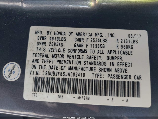 19UUB2F65JA002410 Acura Tlx Tech A-spec Pkgs