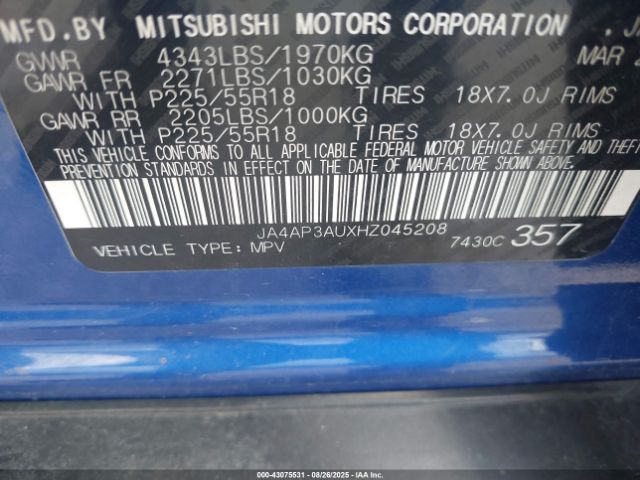 2017 MITSUBISHI OUTLANDER SPORT JA4AP3AUXHZ045208 Photo 8