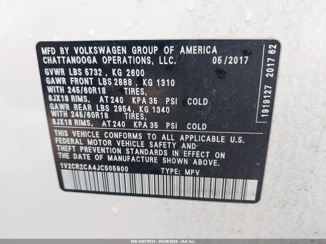 1V2CR2CA4JC505900 Volkswagen fsi