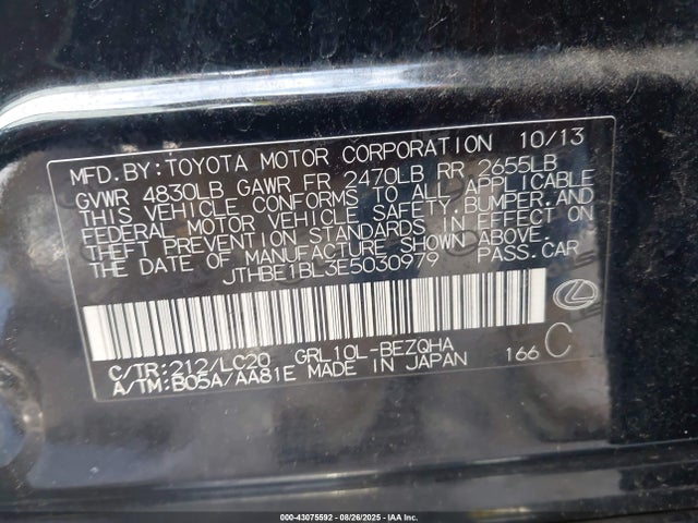 Lexus 2gr-fse 2014 JTHBE1BL3E5030979 Image 9