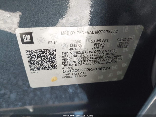 Chevrolet lfv - direct injection, variable valve timing, gen 1 2019 1G1ZD5ST9KF196724 Image 9