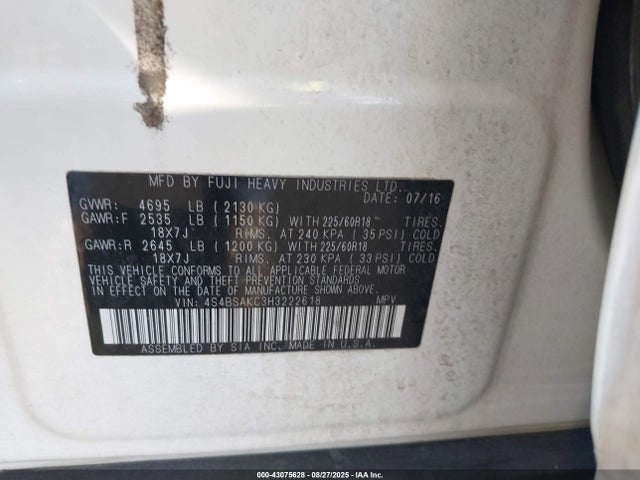 4S4BSAKC3H3222618 Subaru u5