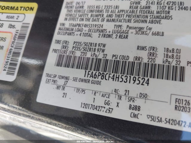 Ford 5.0l 4v premium fuel 2017 1FA6P8CF4H5319524 Image 9