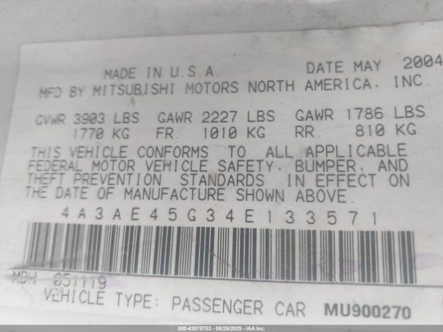 2004 MITSUBISHI ECLIPSE SPYDER 4A3AE45G34E133571 Photo 8