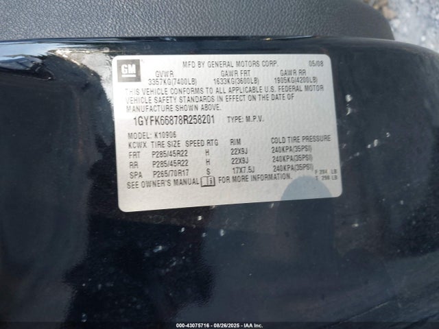 2008 CADILLAC ESCALADE ESV 1GYFK66878R258201 Photo 8