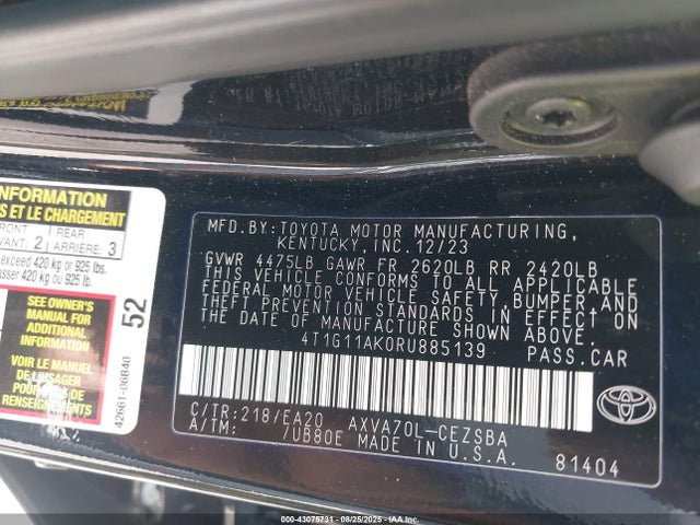 4T1G11AK0RU885139 Toyota a25a-fks