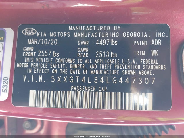 5XXGT4L34LG447307 KIA gdi