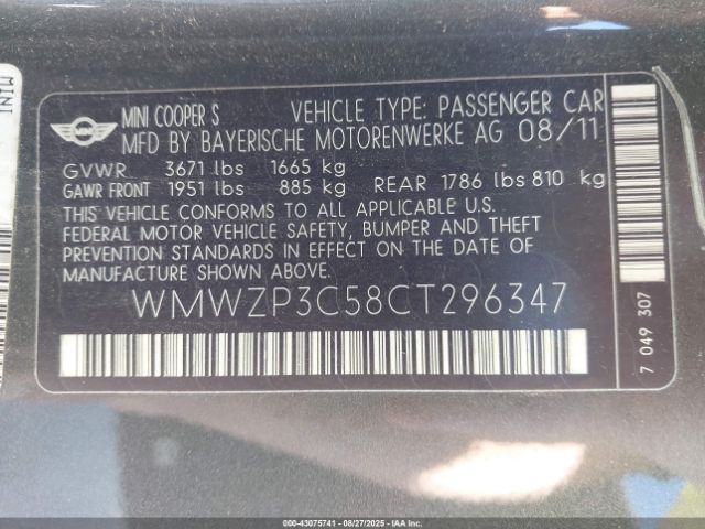 2012 MINI COOPER S WMWZP3C58CT296347 Photo 8