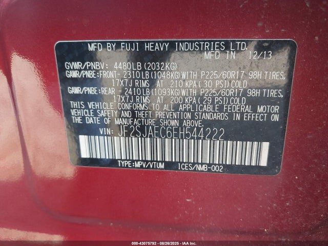 Subaru 2.5na u5 2014 JF2SJAEC6EH544222 Image 9