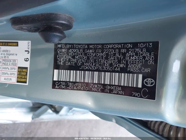 Toyota 2zr-fxe+3jm 2014 JTDKN3DP7E3050144 Image 9