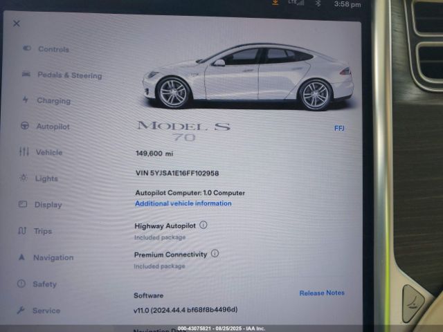 2015 TESLA MODEL S 5YJSA1E16FF102958 Photo 6