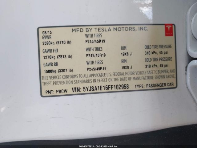 2015 TESLA MODEL S 5YJSA1E16FF102958 Photo 8