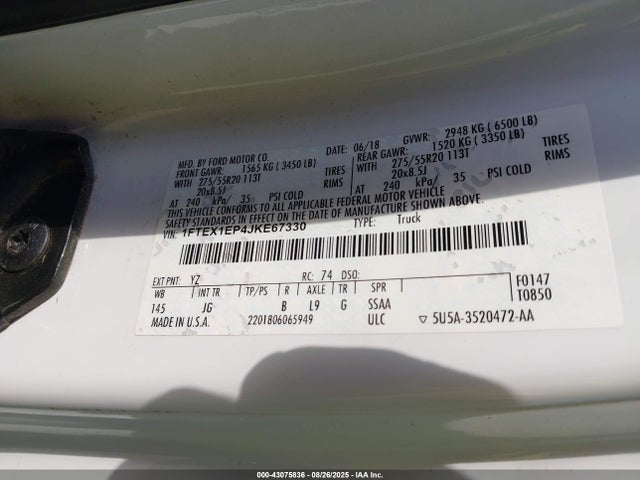 Ford 2.7l-4v 2018 1FTEX1EP4JKE67330 Image 9