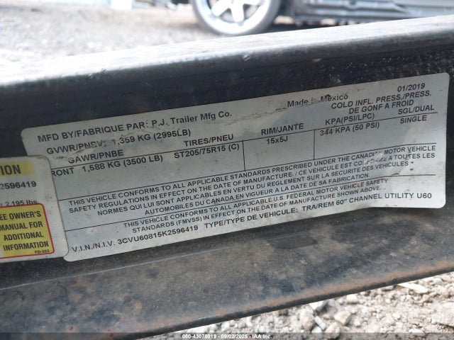 3CVU60815K2596419 Pj Trailers Other