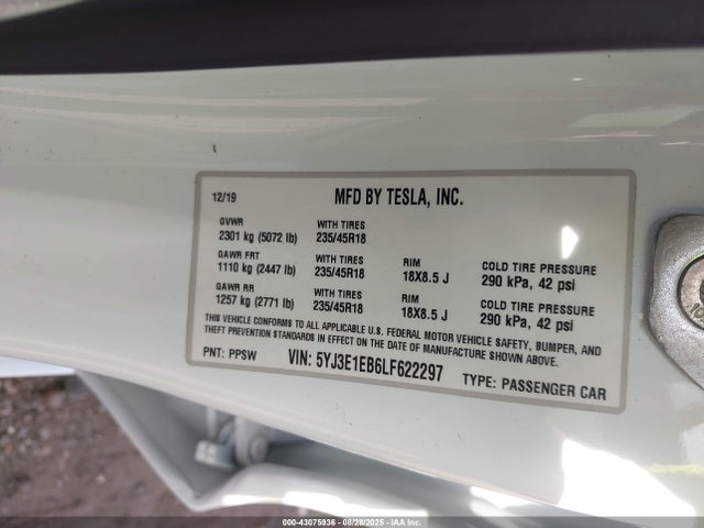 5YJ3E1EB6LF622297 Tesla MODEL 3