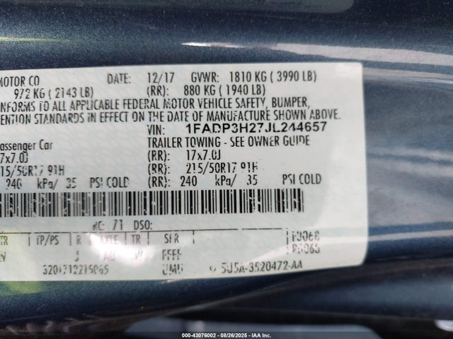 Ford 2.0l gdi 2018 1FADP3H27JL244657 Image 9