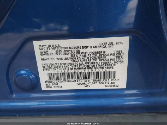 2015 MITSUBISHI OUTLANDER SPORT 4A4AP3AU7FE045749 Photo 8