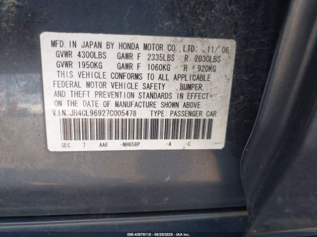 2007 ACURA TSX JH4CL96927C005478 Photo 8