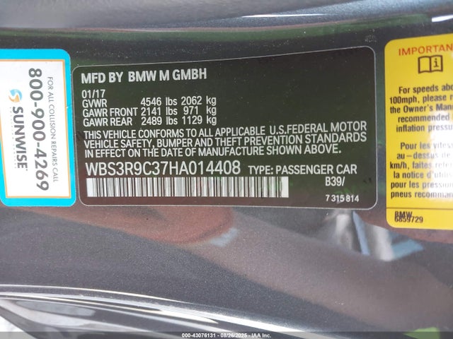 WBS3R9C37HA014408 BMW 2017