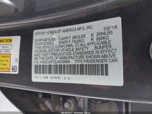 1HGCV2F32JA035664 Honda k20c4