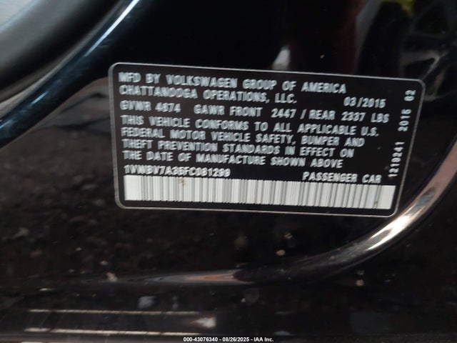 1VWBV7A35FC081299 Volkswagen Passat