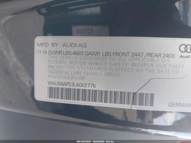 2020 AUDI A5 WAUSNAF53LA002775 Photo 8