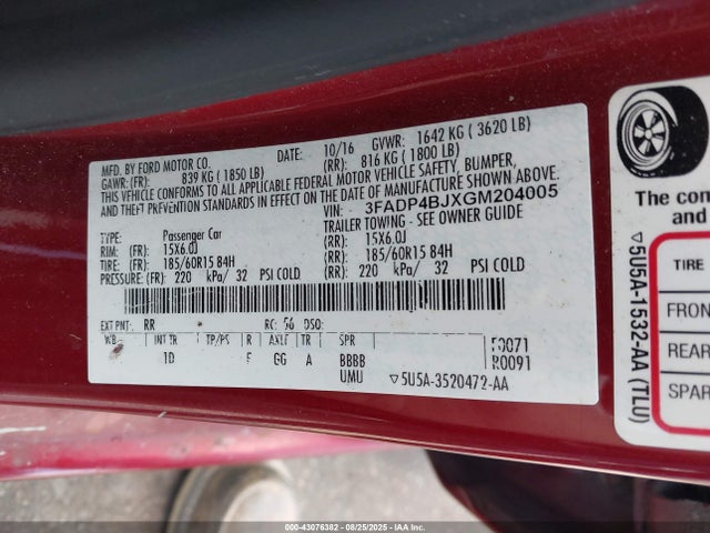 Ford 1.6l ti-vct premium fuel 2016 3FADP4BJXGM204005 Image 9