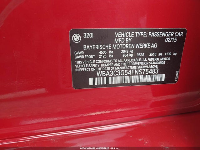WBA3C3G54FNS75483 BMW 320i