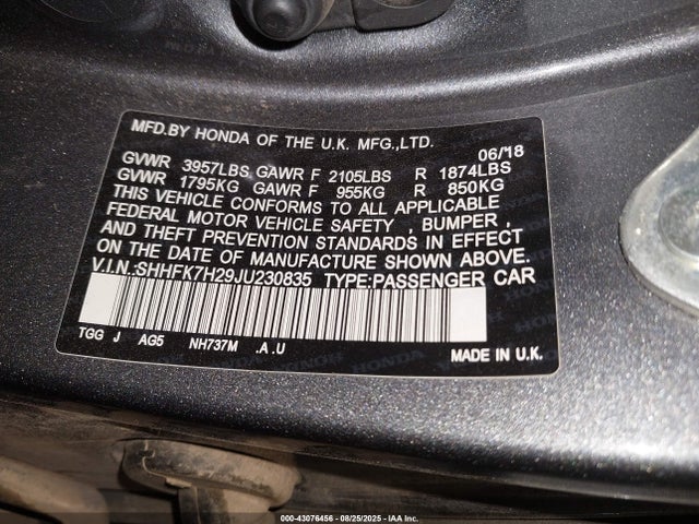 SHHFK7H29JU230835 Honda l15ba