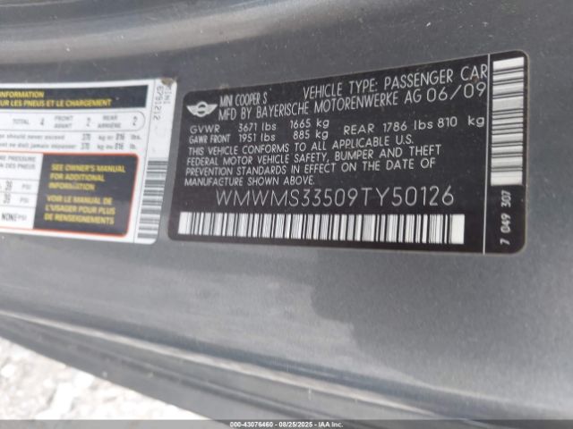 2009 MINI COOPER S WMWMS33509TY50126 Photo 8