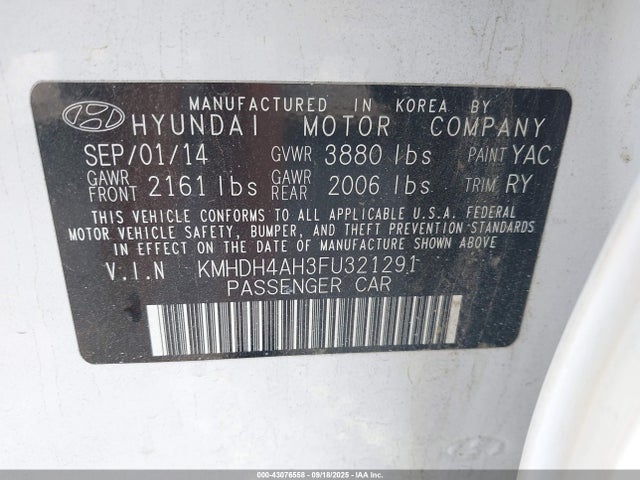 KMHDH4AH3FU321291 Hyundai dohc gdi nu