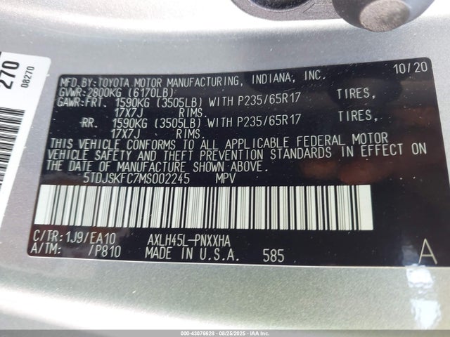 5TDJSKFC7MS002245 Toyota a25a-fxs, 5nm, 4nm
