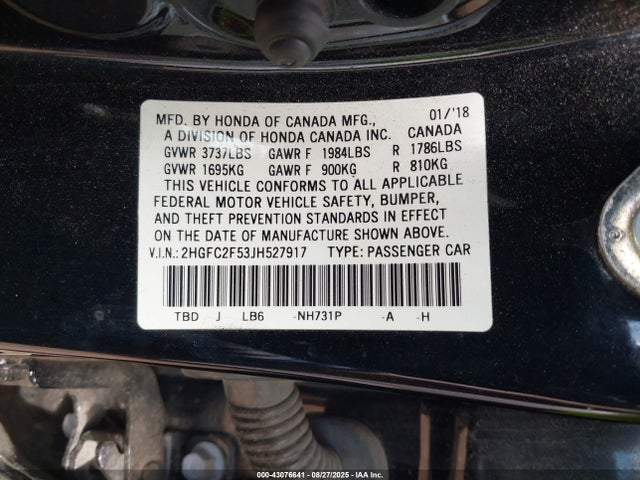 Honda k20c2 2018 2HGFC2F53JH527917 Image 9
