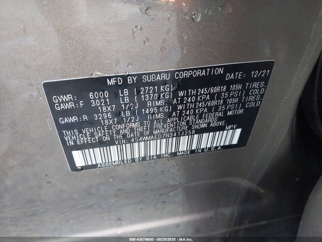 4S4WMAED7N3413258 Subaru Ascent