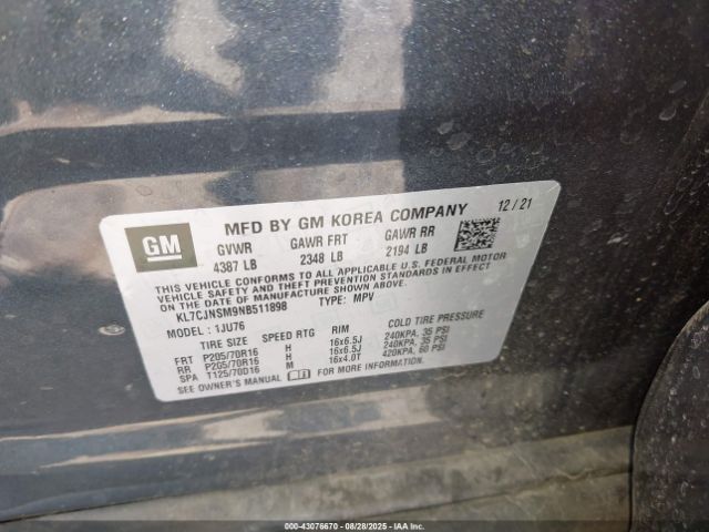 2022 CHEVROLET TRAX KL7CJNSM9NB511898 Photo 8