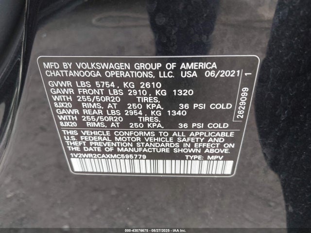 Volkswagen 3.6 fsi 2021 1V2WR2CAXMC595779 Image 9