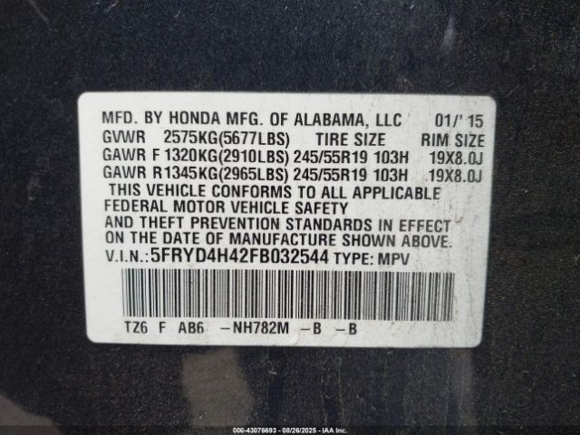 2015 ACURA MDX 5FRYD4H42FB032544 Photo 8