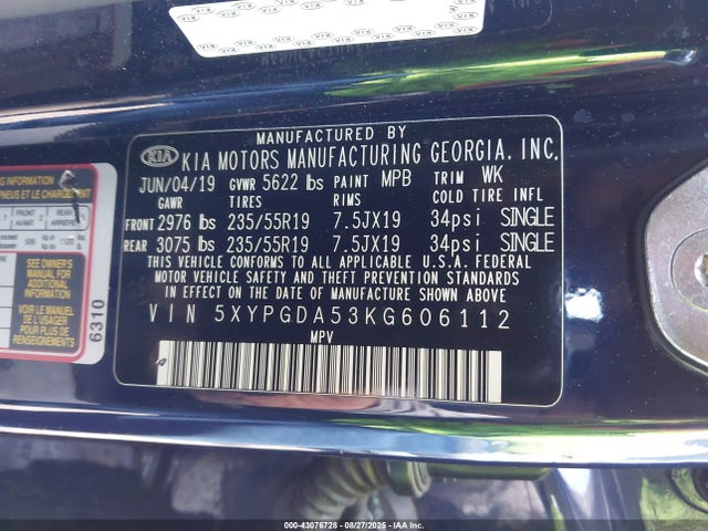 5XYPGDA53KG606112 KIA gdi lambda-ii