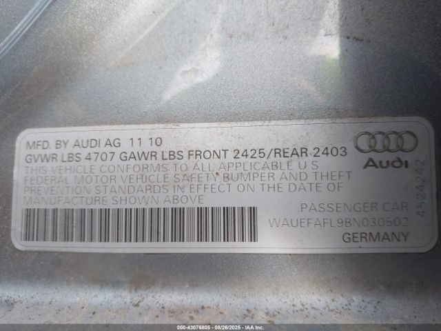 2011 AUDI A4 WAUEFAFL9BN030502 Photo 8