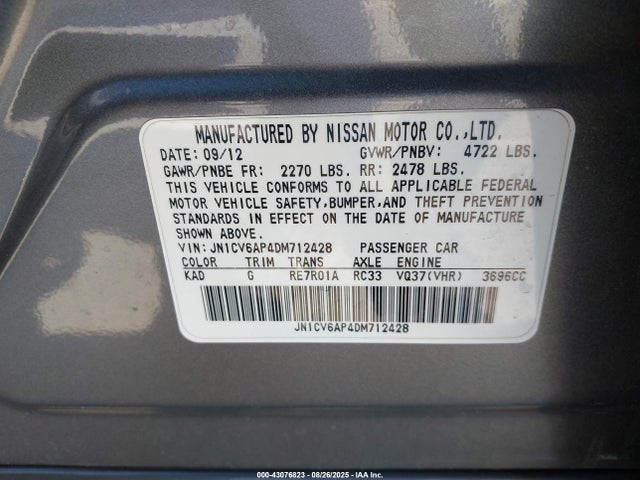 43076823 :رقم المزاد ، JN1CV6AP4DM712428 vin ، 2013 Infiniti G37 Journey مزاد بيع