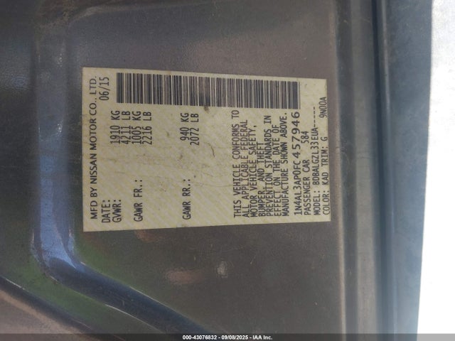 Nissan Altima 2015 1N4AL3AP0FC457946 Image 9