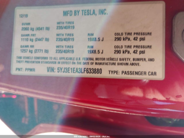 2020 TESLA MODEL 3 5YJ3E1EA3LF633880 Photo 8