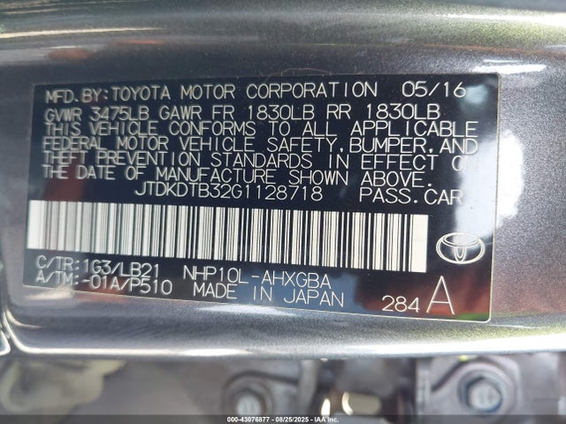JTDKDTB32G1128718 Toyota 1nz-fxe+1lm