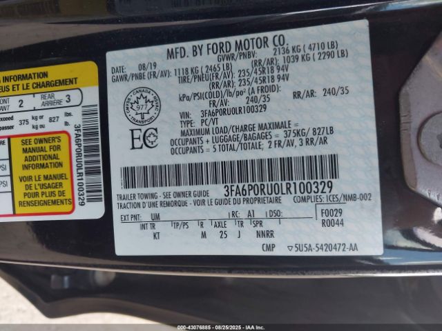2020 FORD FUSION HYBRID 3FA6P0RU0LR100329 Photo 8