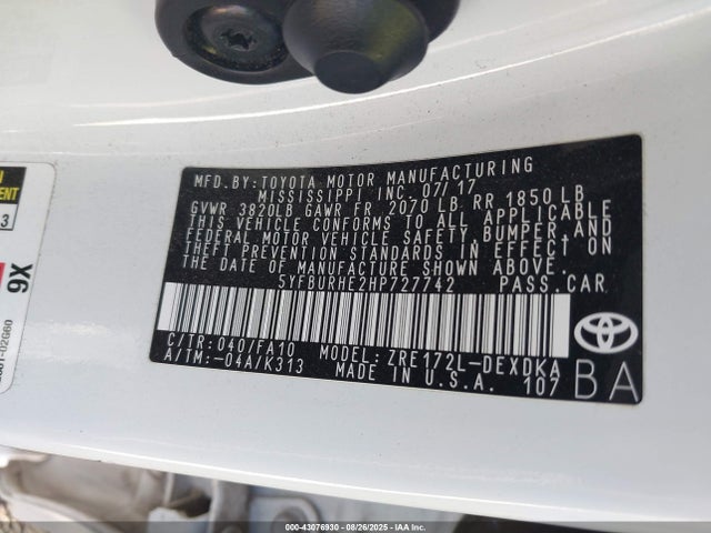 Toyota 2zr-fe 2017 5YFBURHE2HP727742 Image 9