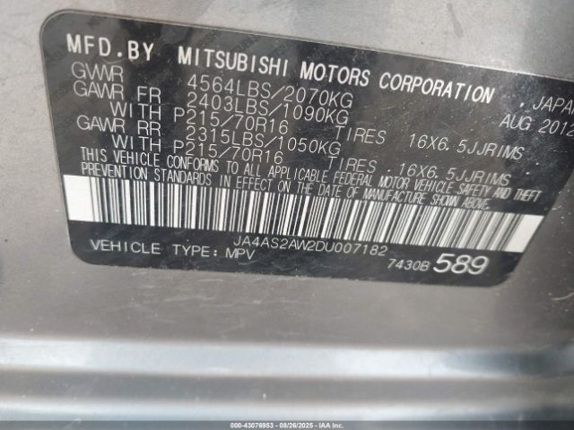 2013 MITSUBISHI OUTLANDER JA4AS2AW2DU007182 Photo 8