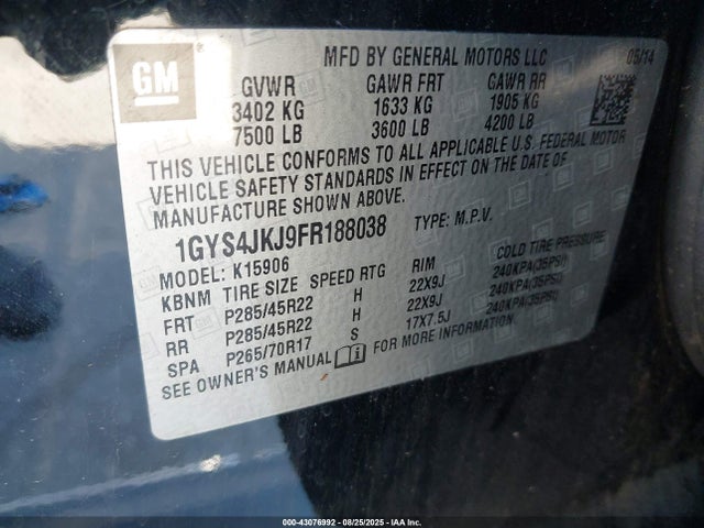 2015 CADILLAC ESCALADE ESV 1GYS4JKJ9FR188038 Photo 8