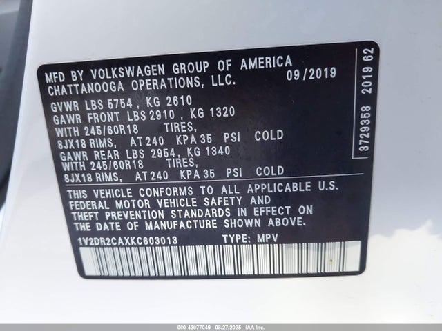 Volkswagen fsi 2019 1V2DR2CAXKC603013 Image 9
