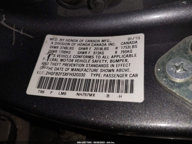 Honda r18z1 2015 2HGFB2F5XFH520330 Image 9