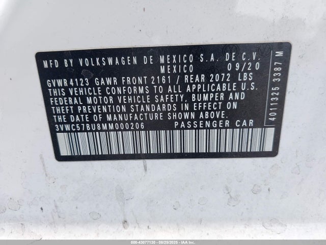 3VWC57BU8MM000206 Volkswagen tsi